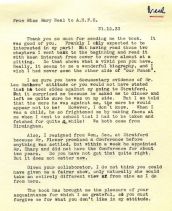 Mary Neal writes to Fox Strangeways to congratulate him on CS biog
