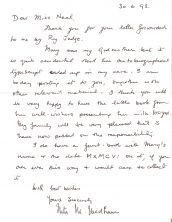 Nita Needham letter to Lucy Neal gifting Mary's papers